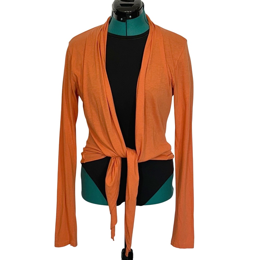 Pete & Greta Johnny Was Orange‎ 100% Pima Cotton Open Front Tie Wrap Cardigan L